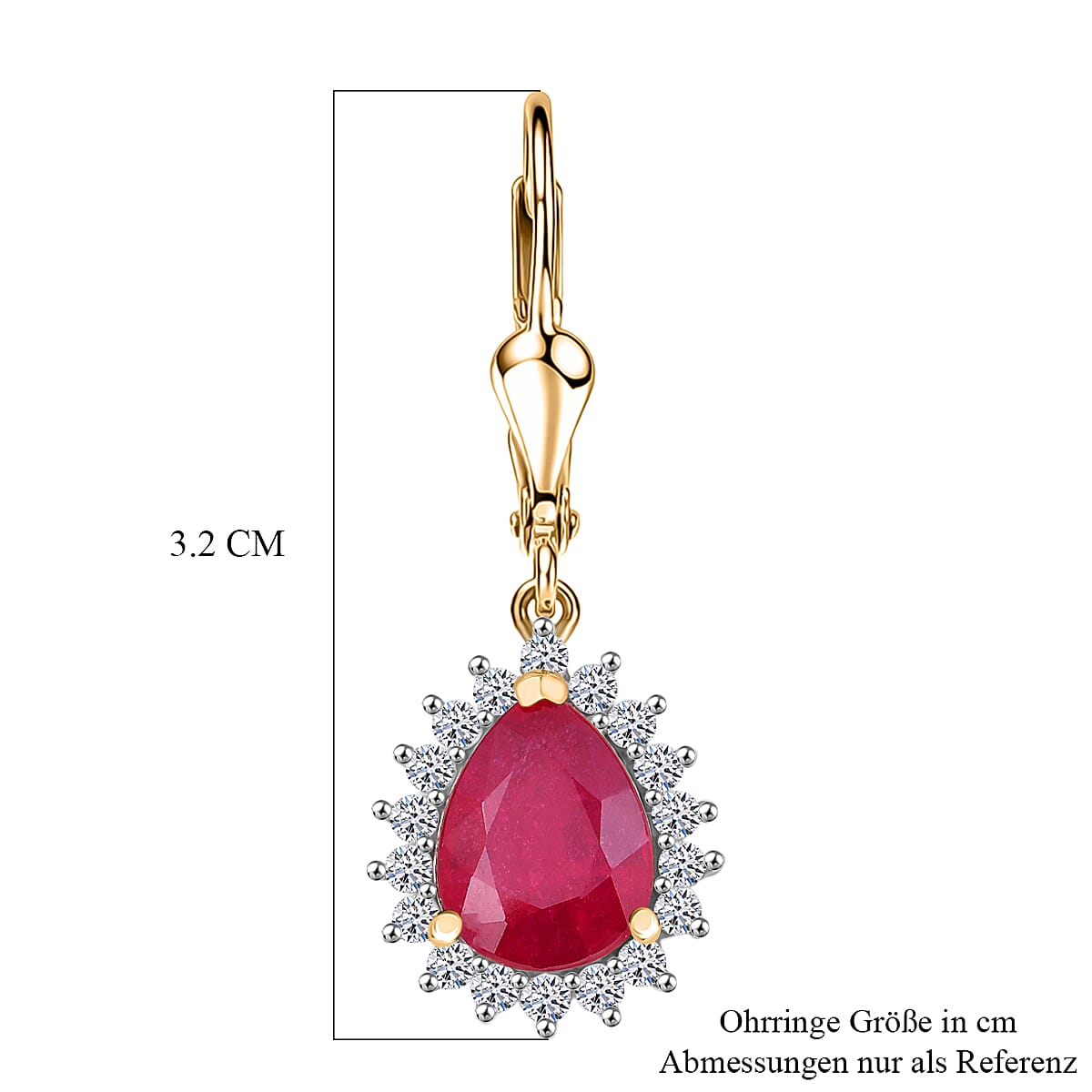 Premium Niassa Ruby (FF) and Luxuriant Lab Grown Diamond G-H SI 6.00 ctw Earrings in 18K Vermeil Yellow Gold Over Sterling Silver image number 5