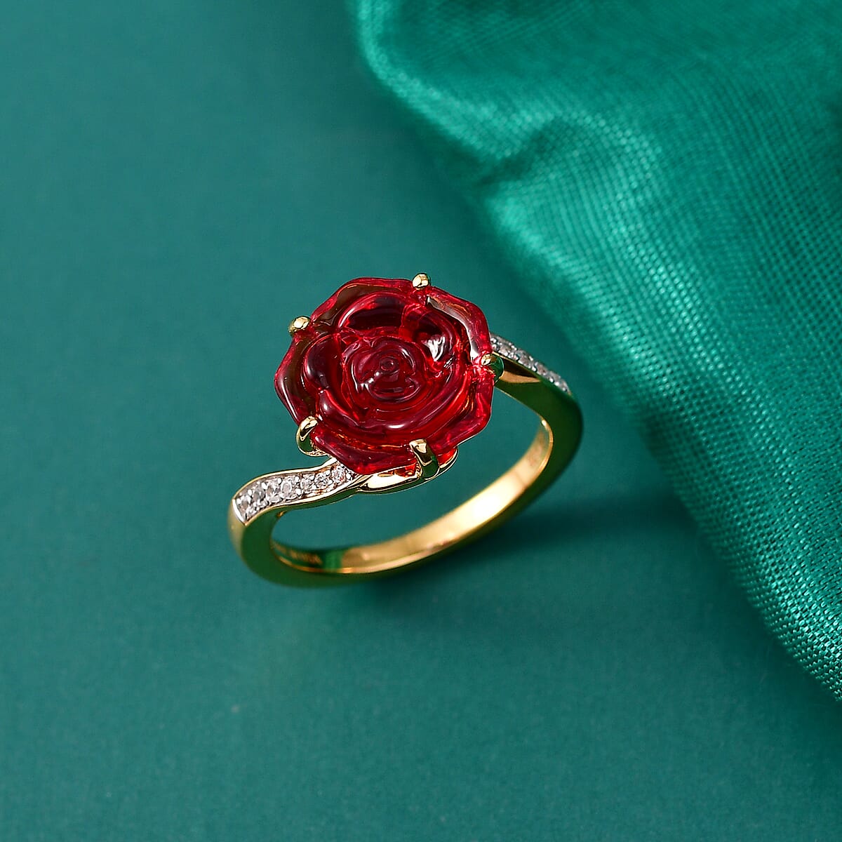 GP Whispers of Murano Style and White Zircon 0.20 ctw Ring in 18K Vermeil Yellow Gold Over Sterling Silver (Size 10.0) (Del. in 8-10 Days) image number 1