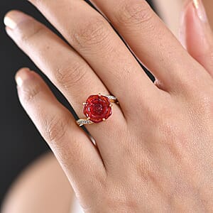 GP Whispers of Murano Style and White Zircon 0.20 ctw Ring in 18K Vermeil Yellow Gold Over Sterling Silver (Size 10.0) (Del. in 8-10 Days)