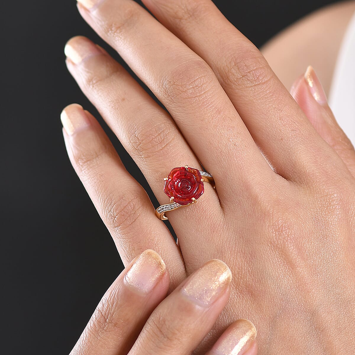 GP Whispers of Murano Style and White Zircon 0.20 ctw Ring in 18K Vermeil Yellow Gold Over Sterling Silver (Size 10.0) (Del. in 8-10 Days) image number 3