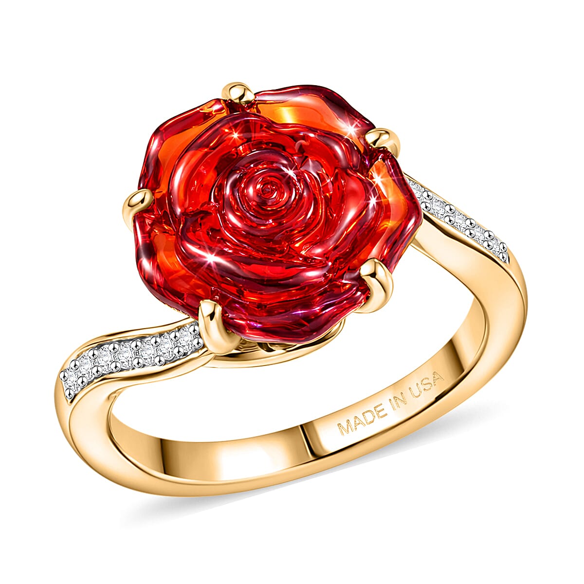 GP Murano Style, White Zircon Ring in 18K Vermeil YG Over Sterling Silver (Size 10.0) 0.20 ctw