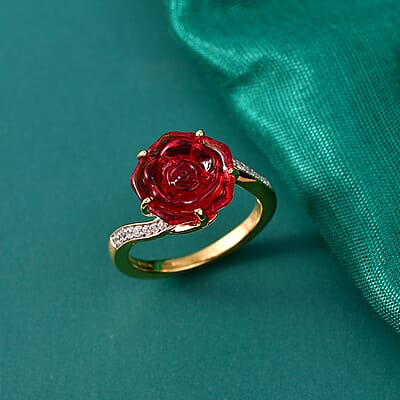 GP Whispers of Murano Style and White Zircon 0.20 ctw Ring in 18K Vermeil Yellow Gold Over Sterling Silver (Size 11.0)