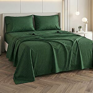 American Thread Collection 6pc Forest Green Microfiber Stripe Sheet Set -Twin (Fits Up to 16 Mattress)