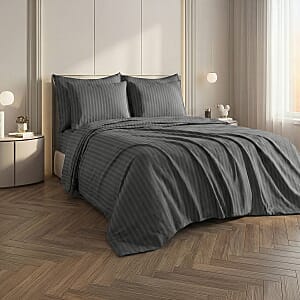 American Thread Collection 4pc Charcoal Gray Microfiber Stripe Sheet Set -Twin