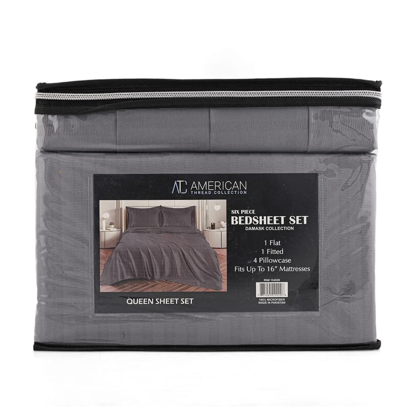 American Thread Collection 4pc Charcoal Gray Microfiber Stripe Sheet Set -Twin