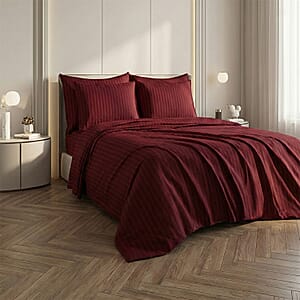 American Thread Collection 6pc Burgundy Microfiber Stripe Sheet Set -Queen (Fits Up to 16 Mattress)