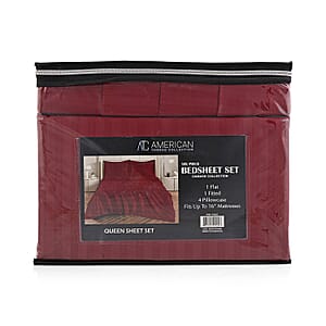 American Thread Collection 6pc Burgundy Microfiber Stripe Sheet Set -Queen (Fits Up to 16 Mattress)