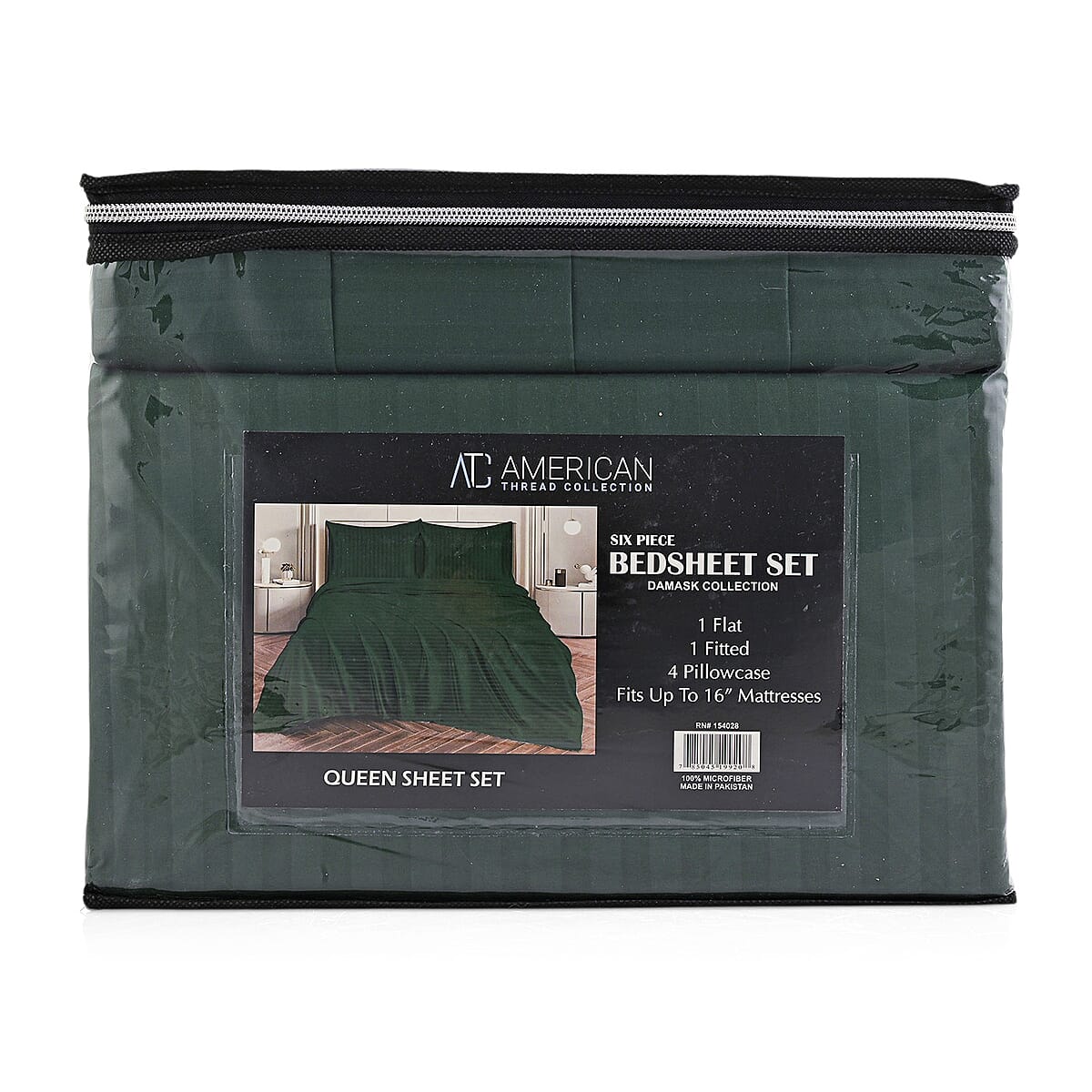 American Thread Collection 6pc Forest Green Microfiber Stripe Sheet Set -King (Fits Up to 16 Mattress) image number 1