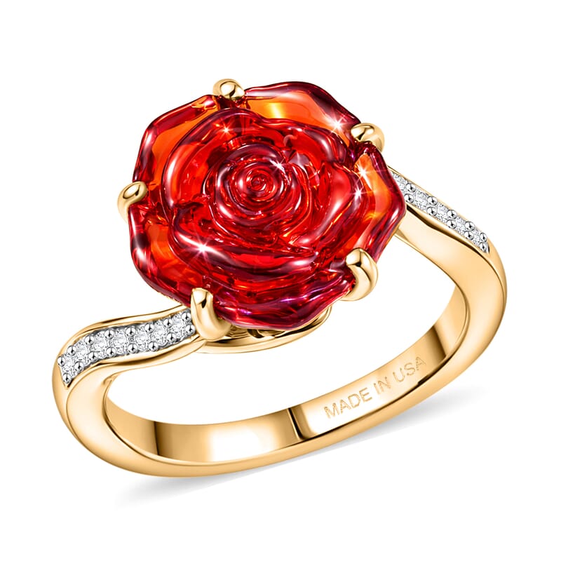GP Whispers of Murano Glass and White Zircon 0.20 ctw Ring in 18K Vermeil Yellow Gold Over Sterling Silver (Size 8.0)