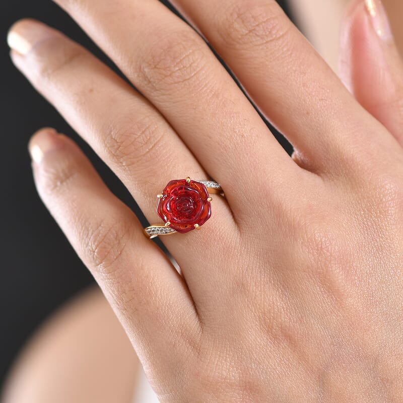 GP Whispers of Murano Glass and White Zircon 0.20 ctw Ring in 18K Vermeil Yellow Gold Over Sterling Silver (Size 8.0)