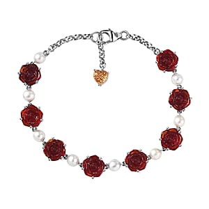GP Whispers of Murano Style, Pearl Rose Bracelet in Rhodium Over Sterling Silver (6.50 In) (Del. in 8-10 Days)