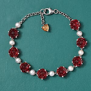 GP Whispers of Murano Style, Pearl Rose Bracelet in Rhodium Over Sterling Silver (6.50 In) (Del. in 8-10 Days)