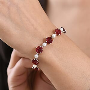 GP Whispers of Murano Style, Pearl Rose Bracelet in Rhodium Over Sterling Silver (6.50 In) (Del. in 8-10 Days)