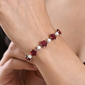 GP Whispers of Murano Style, Pearl Rose Bracelet in Rhodium Over Sterling Silver (6.50 In) (Del. in 8-10 Days)