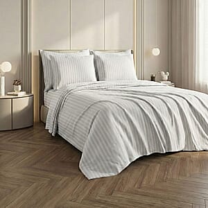 American Thread Collection 6pc White Microfiber Stripe Sheet Set -King (Fits Up to 16 Mattress)