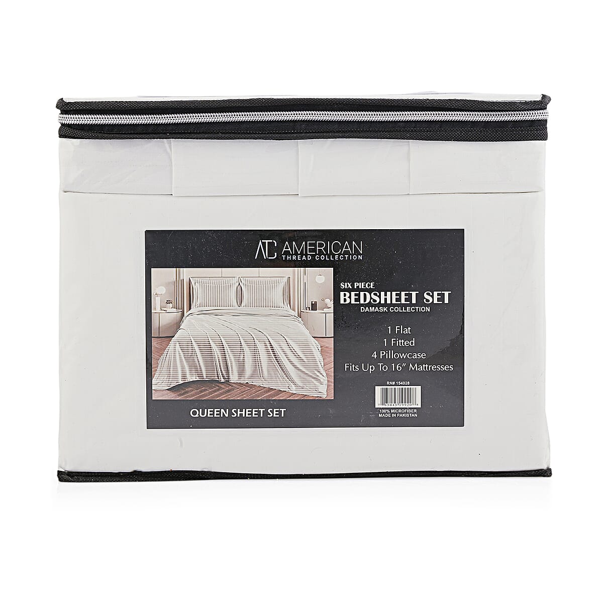 American Thread Collection 6pc White Microfiber Stripe Sheet Set -King (Fits Up to 16 Mattress) image number 1