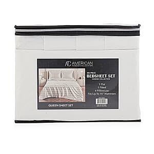 American Thread Collection 6pc White Microfiber Stripe Sheet Set -King (Fits Up to 16 Mattress)