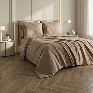American Thread Collection 6pc Taupe Microfiber Stripe Sheet Set -King (Fits Up to 16 Mattress)