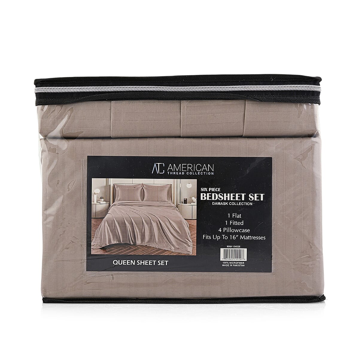 American Thread Collection 6pc Taupe Microfiber Stripe Sheet Set -King (Fits Up to 16 Mattress) image number 1