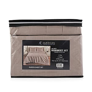 American Thread Collection 6pc Taupe Microfiber Stripe Sheet Set -King (Fits Up to 16 Mattress)