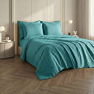 American Thread Collection 6pc Teal Microfiber Stripe Sheet Set -King (Fits Up to 16 Mattress)