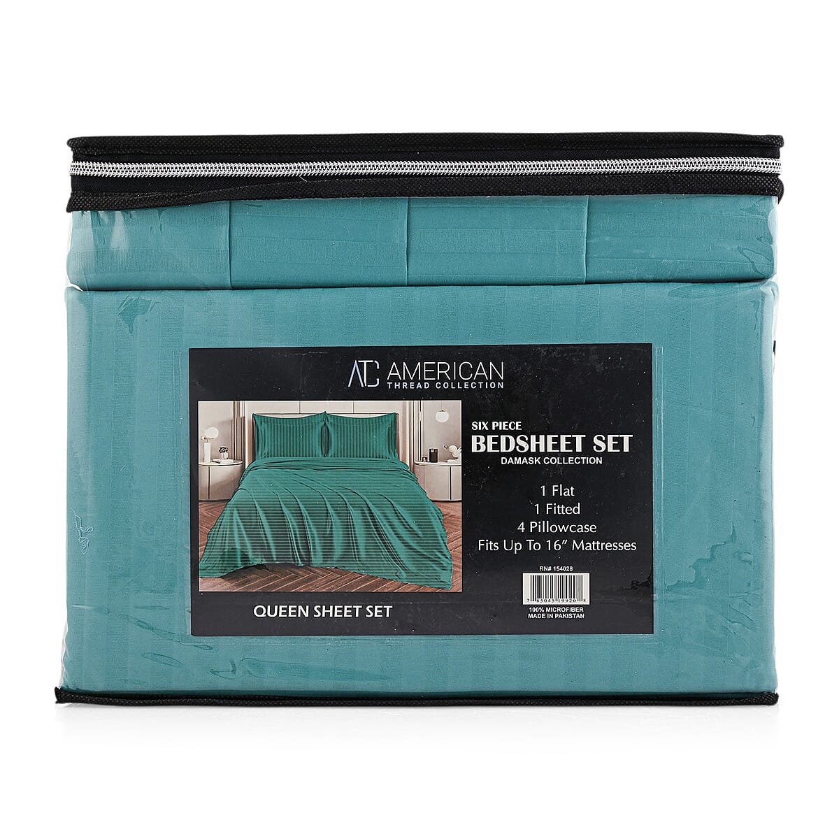 American Thread Collection 6pc Teal Microfiber Stripe Sheet Set -King (Fits Up to 16 Mattress) image number 1
