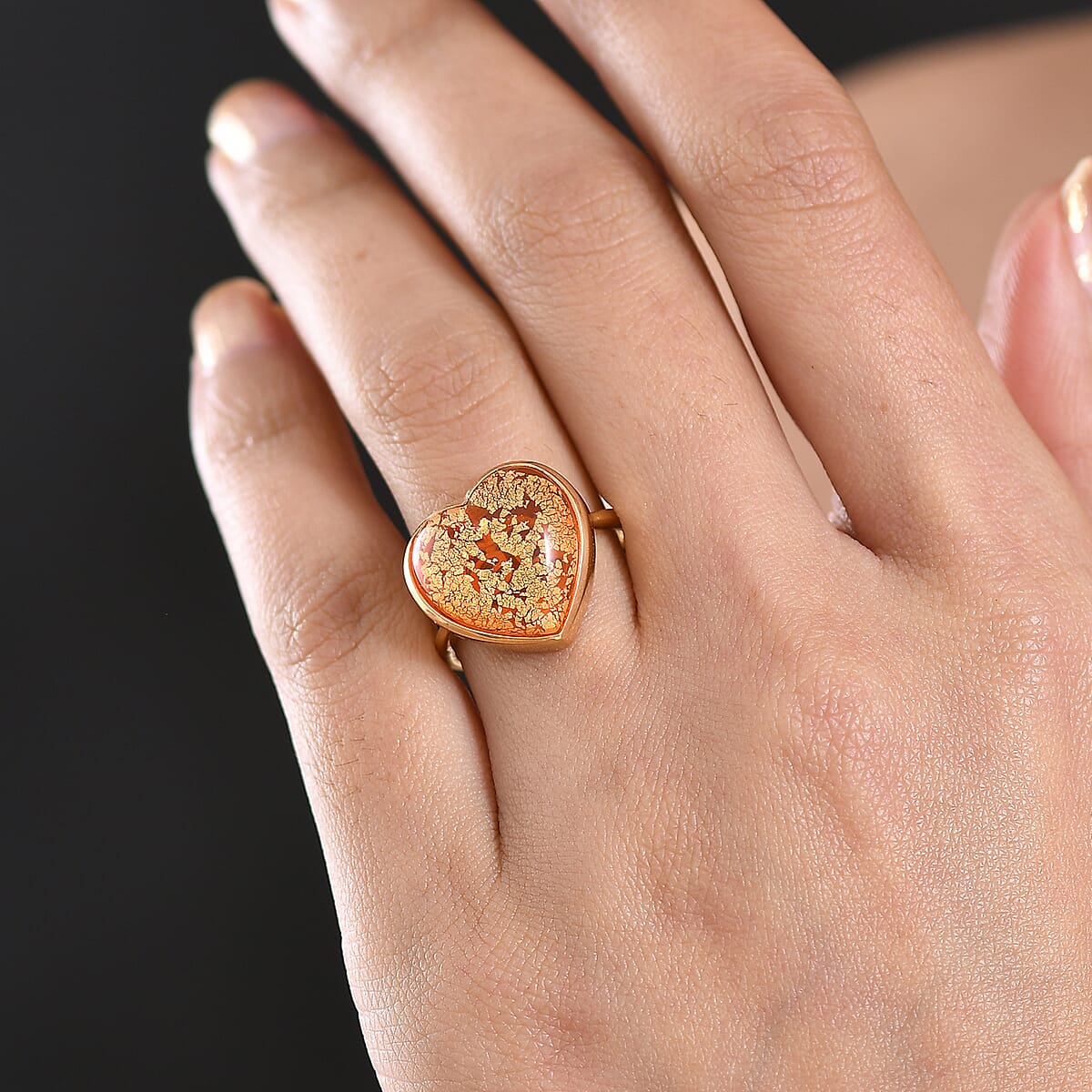 GP Whispers of Murano Style Heart Ring in 18K Vermeil YG Over Sterling Silver (Size 10.0) (Del. in 8-10 Days) image number 3