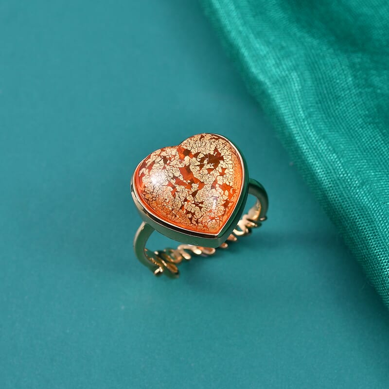 GP Whispers of Murano Style Heart Ring in 18K Vermeil Yellow Gold Over Sterling Silver (Size 7.0)