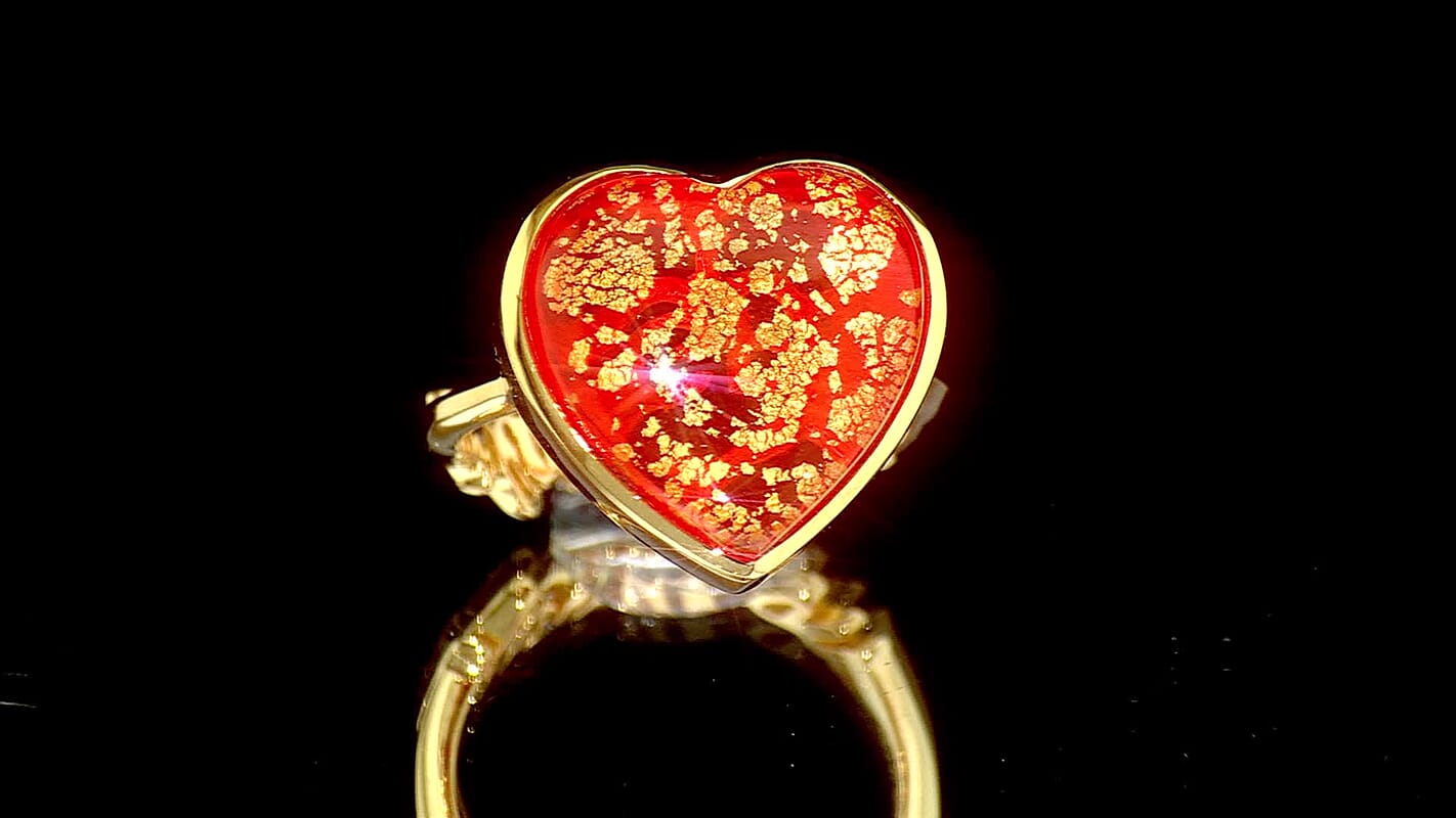 GP Murano Style Heart Ring in 18K Vermeil YG Over Sterling Silver (Size 10.0)