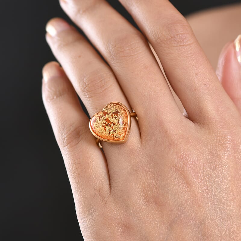 GP Whispers of Murano Style Heart Ring in 18K Vermeil Yellow Gold Over Sterling Silver (Size 7.0)
