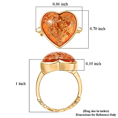 GP Whispers of Murano Style Heart Ring in 18K Vermeil Yellow Gold Over Sterling Silver (Size 8.0)