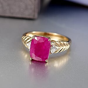 Certified & Appraised 10K Yellow Gold AAA Montepuez Ruby and Luxuriant Lab Grown Diamond G-H SI 5.00 ctw Ring (Size 10.0) (Del. in 7-10 Days)
