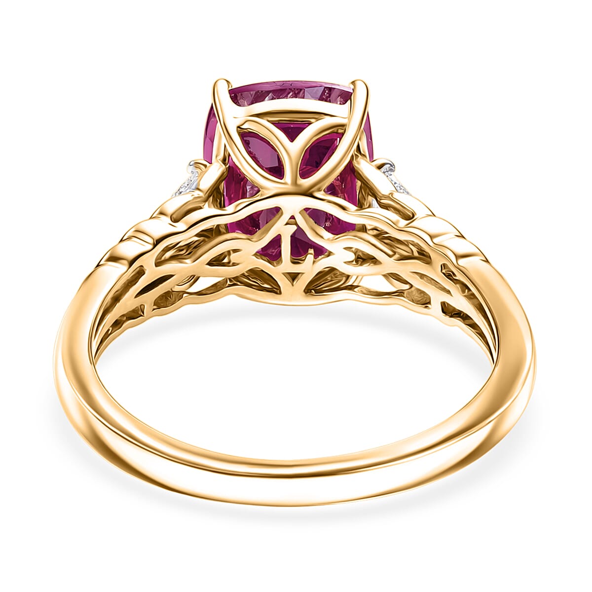 Certified & Appraised 10K Yellow Gold AAA Montepuez Ruby and Luxuriant Lab Grown Diamond G-H SI 5.00 ctw Ring (Size 10.0) (Del. in 7-10 Days) image number 4