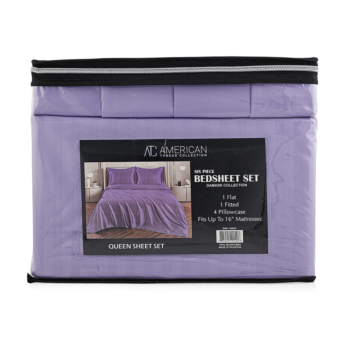 American Thread Collection 6pc Purple Microfiber Stripe Sheet Set -King (Fits Up to 16 Mattress) image number 1