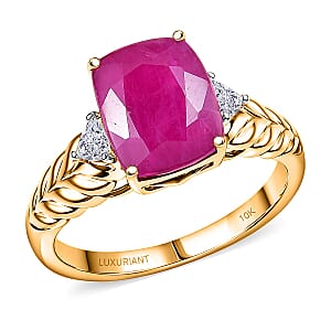 Certified & Appraised 10K Yellow Gold AAA Montepuez Ruby and Luxuriant Lab Grown Diamond G-H SI 5.00 ctw Ring (Size 5.0)