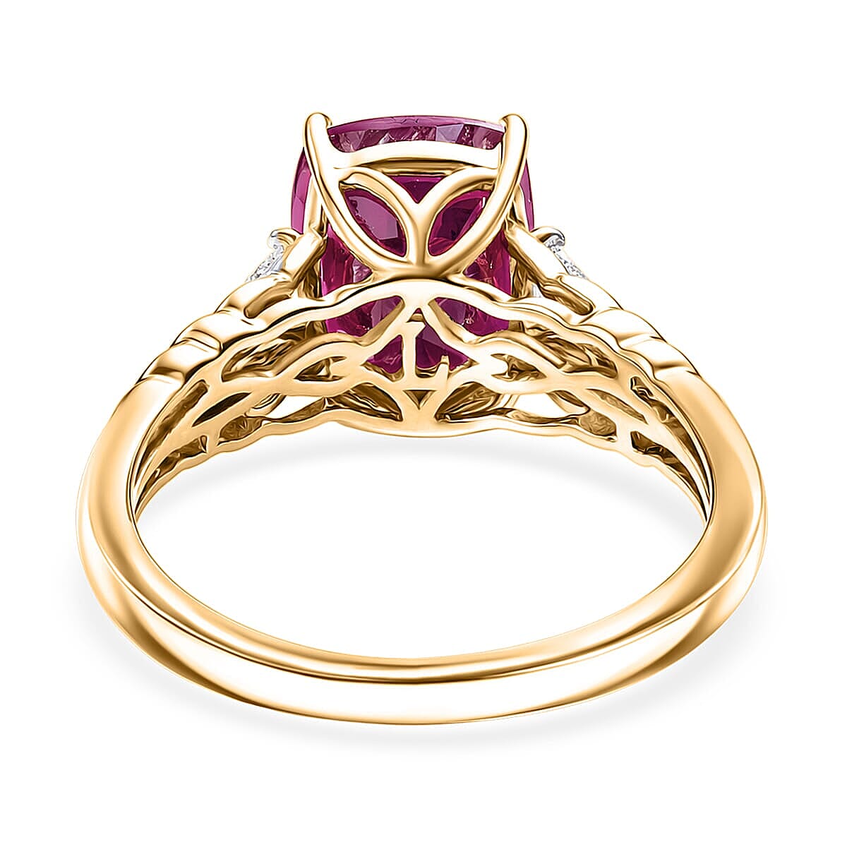 Certified & Appraised 10K Yellow Gold AAA Montepuez Ruby and Luxuriant Lab Grown Diamond G-H SI 5.00 ctw Ring (Size 5.0) image number 4