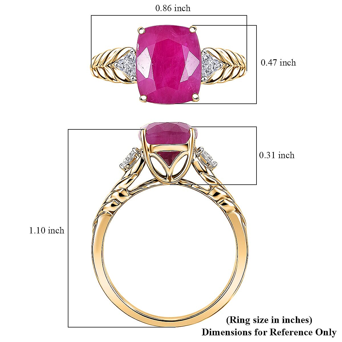Certified & Appraised 10K Yellow Gold AAA Montepuez Ruby and Luxuriant Lab Grown Diamond G-H SI 5.00 ctw Ring (Size 5.0) image number 5