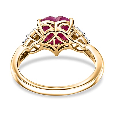 Certified & Appraised AAA Montepuez Ruby and Luxuriant Lab Grown Diamond G-H SI 3.50 ctw Heart Ring in 10K Yellow Gold (Size 10.0)