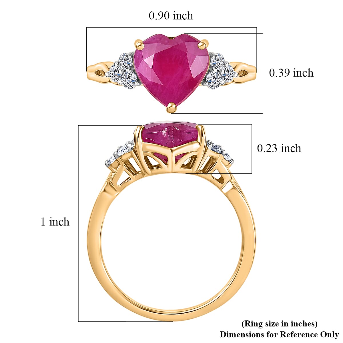 Certified & Appraised AAA Montepuez Ruby and Luxuriant Lab Grown Diamond G-H SI 3.50 ctw Heart Ring in 10K Yellow Gold (Size 10.0) (Del. in 7-10 Days) image number 5