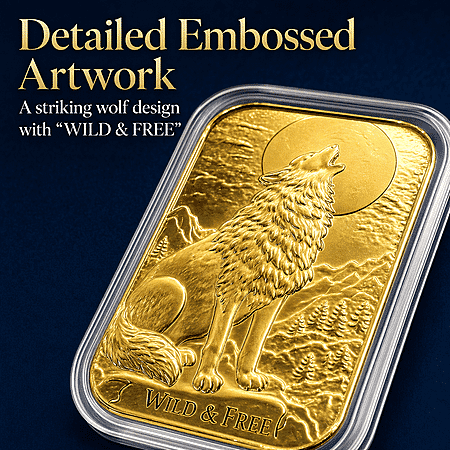 24K Golden Wild & Free Wolf Embossed Sheet (31x45.5mm) 10mg - Product card gallery slide 4 (10178436792633)