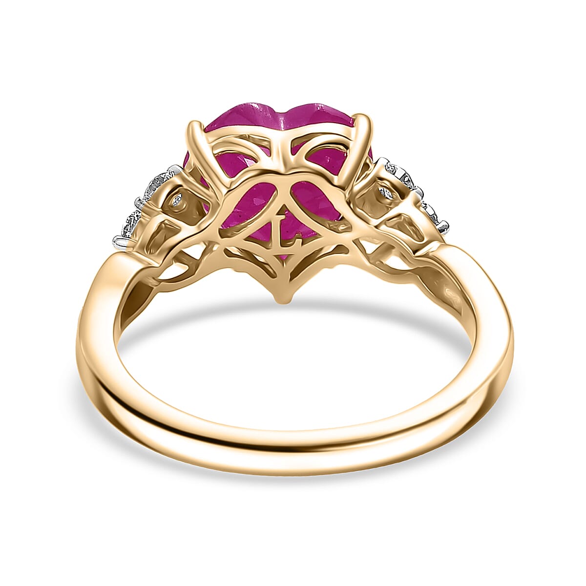 Certified & Appraised AAA Montepuez Ruby and Luxuriant Lab Grown Diamond G-H SI 3.50 ctw Heart Ring in 10K Yellow Gold (Size 6.0) image number 4