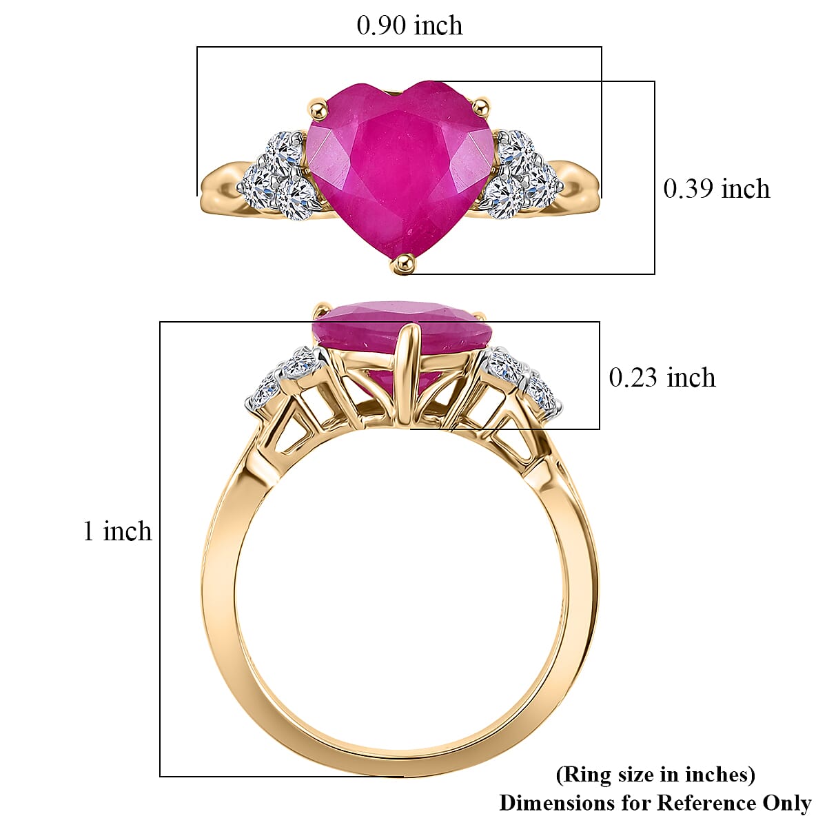 Certified & Appraised AAA Montepuez Ruby and Luxuriant Lab Grown Diamond G-H SI 3.50 ctw Heart Ring in 10K Yellow Gold (Size 6.0) image number 5