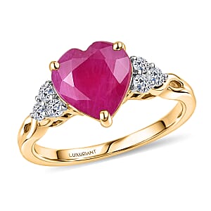 Certified & Appraised AAA Montepuez Ruby and Luxuriant Lab Grown Diamond G-H SI 3.50 ctw Heart Ring in 10K Yellow Gold (Size 8.0)