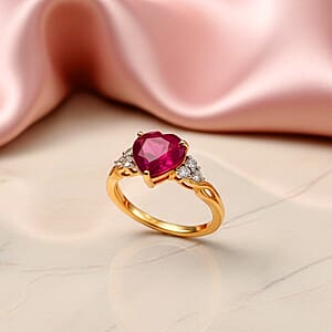 Certified & Appraised AAA Montepuez Ruby and Luxuriant Lab Grown Diamond G-H SI 3.50 ctw Heart Ring in 10K Yellow Gold (Size 9.0)