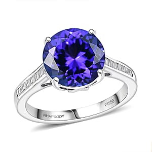 Certified and Appraised Rhapsody 950 Platinum AAAA Tanzanite (Rnd), Diamond (E-F, VS) Ring (Size 10.0) 4.50 ctw