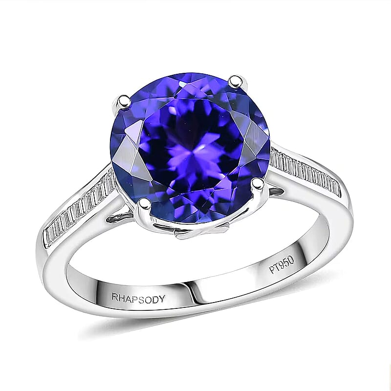 Rhapsody 950 Platinum  AAAA  Tanzanite   White Diamond  EF, VS Ring ,  Platinum Wt. 4.98 g 4.50 ctw