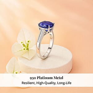 Certified and Appraised Rhapsody 950 Platinum AAAA Tanzanite, Diamond (E-F, VS) Ring (Size 7.0) 4.50 ctw