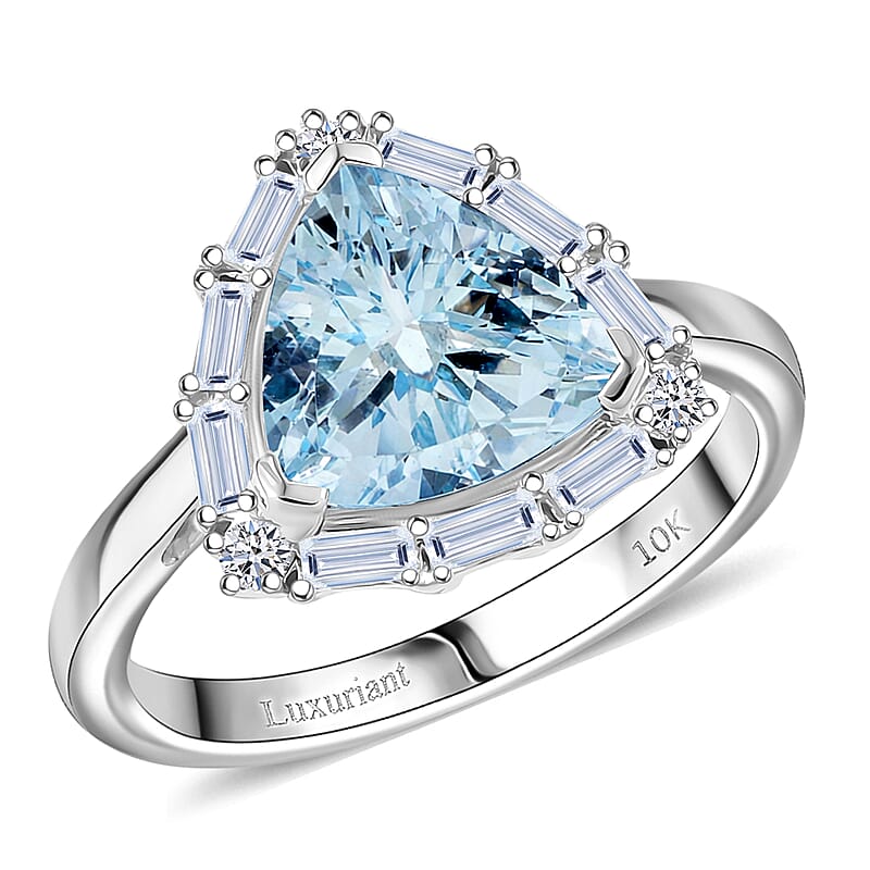 Certified and Appraised AAA Aquamarine and Luxuriant Lab Grown Diamond G-H SI 2.44 ctw Ring in 10K White Gold (Size 10.0)