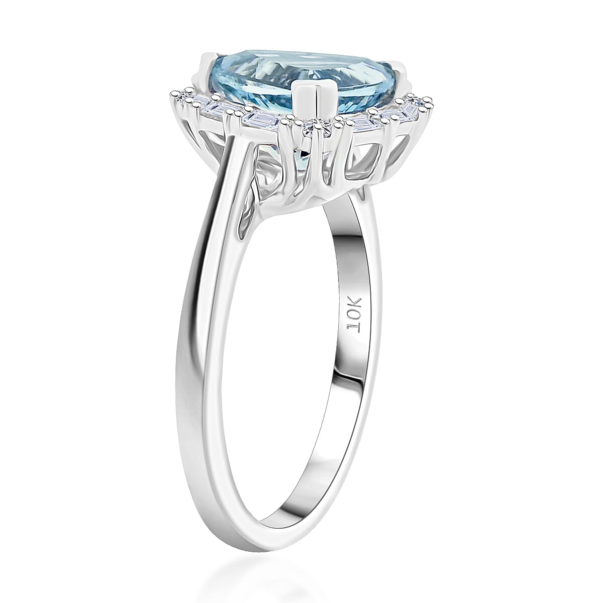 Certified and Appraised 10K White Gold AAA Aquamarine, Luxuriant Lab Grown Diamond (G-H, SI) Ring (Size 10.0) 2.44 ctw image number 3