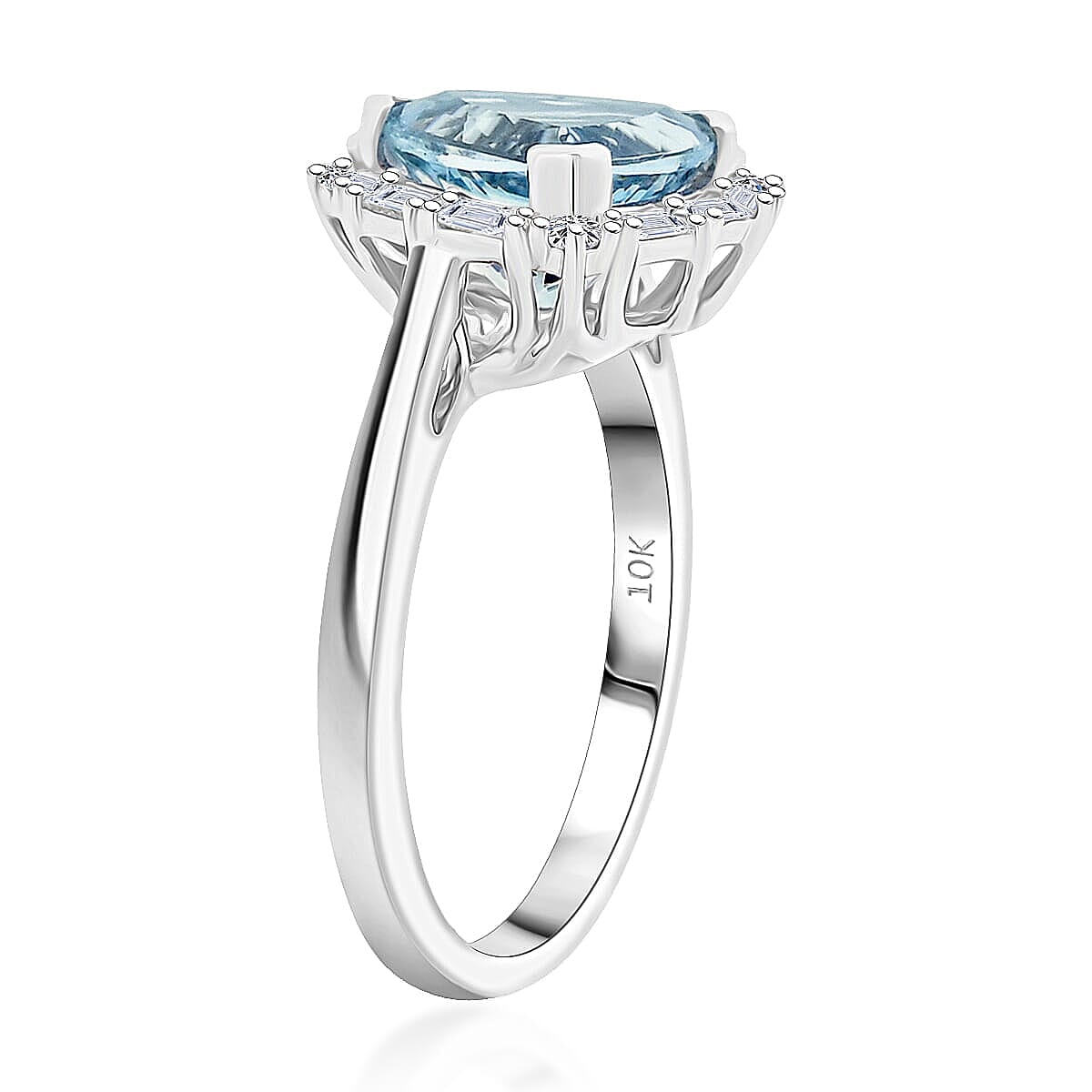 Certified and Appraised AAA Aquamarine and Luxuriant Lab Grown Diamond G-H SI 2.44 ctw Ring in 10K White Gold (Size 5.0) image number 3